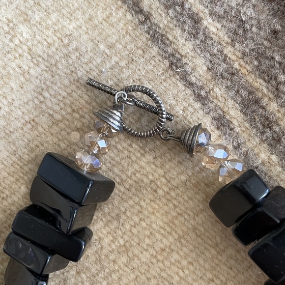 🎄Black Chunk Necklace w/ Black Stone Cross Pendant - Picture 9 of 11